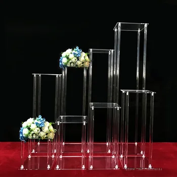 Şeffaf Akrilik Zemin Vazo Çiçek Standı Ayna Tabanı İle, Düğün Sütun Geometrik Centerpiece Vazolar Ev Dekorasyon