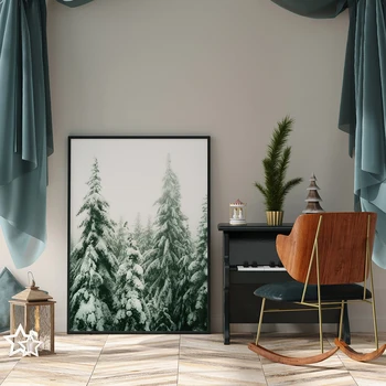 Iskandinav Manzara Tuval Boyama Yazdırılabilir Kış orman İskandinav Poster Baskı Duvar sanat resmi Modern Oturma Odası Dekor