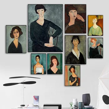 Klasik Ünlü Eserler Amedeo Modigliani Vintage Kadınlar Poster Duvar Sanatı resim tuvali Boyama Oturma Odası Ev Dekor ıçin Cuadro