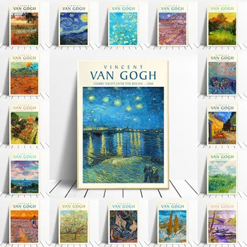 Van Gogh Yıldızlı Gece Soyut Manzara Tuval Poster Ünlü Klasik Duvar Sanat baskı Dekoratif Resim Modern Oturma Odası Dekor