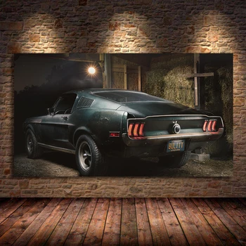 Modern duvar sanatı resim tuvali Resimleri 1968 Mustang GT Fastback Klasik Araba Posterler Ve Baskılar Oturma Odası Dekor Çerçevesiz Için