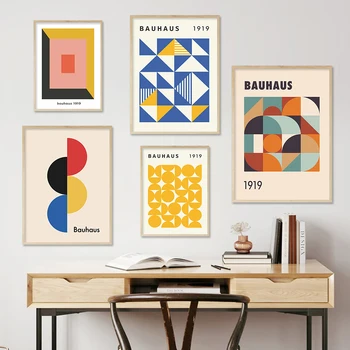 Orta Yüzyıl Modern Bauhaus Soyut Geometri Posterler Tuval Resimleri Duvar Sanatı Resimleri Baskılar Oturma Odası Ev Dekor ıçin