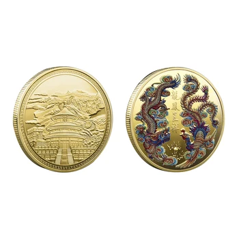 Şanslı Çin Koleksiyon Boyalı Ejderha ve Phoenix Altın Sikke Yeni Yıl Dekor Koleksiyonu Hediyelik Eşya Madalya Hediye