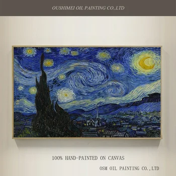 Profesyonel Sanatçı El Yapımı Yüksek Kaliteli Üreme Vincent Van Gogh Yağlıboya Yıldızlı Gece Yağlıboya Tuval Üzerine