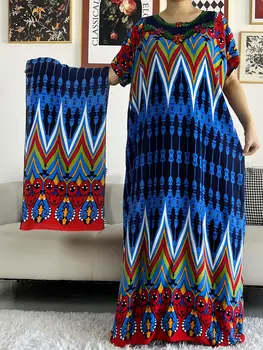 2022 Yeni Afrika Pamuk Abaya Renkli Baskı Çiçek Kısa Kollu Gevşek Tarzı Dashiki Dubai Şerit Uzun kadın elbiseleri Bayan İçin